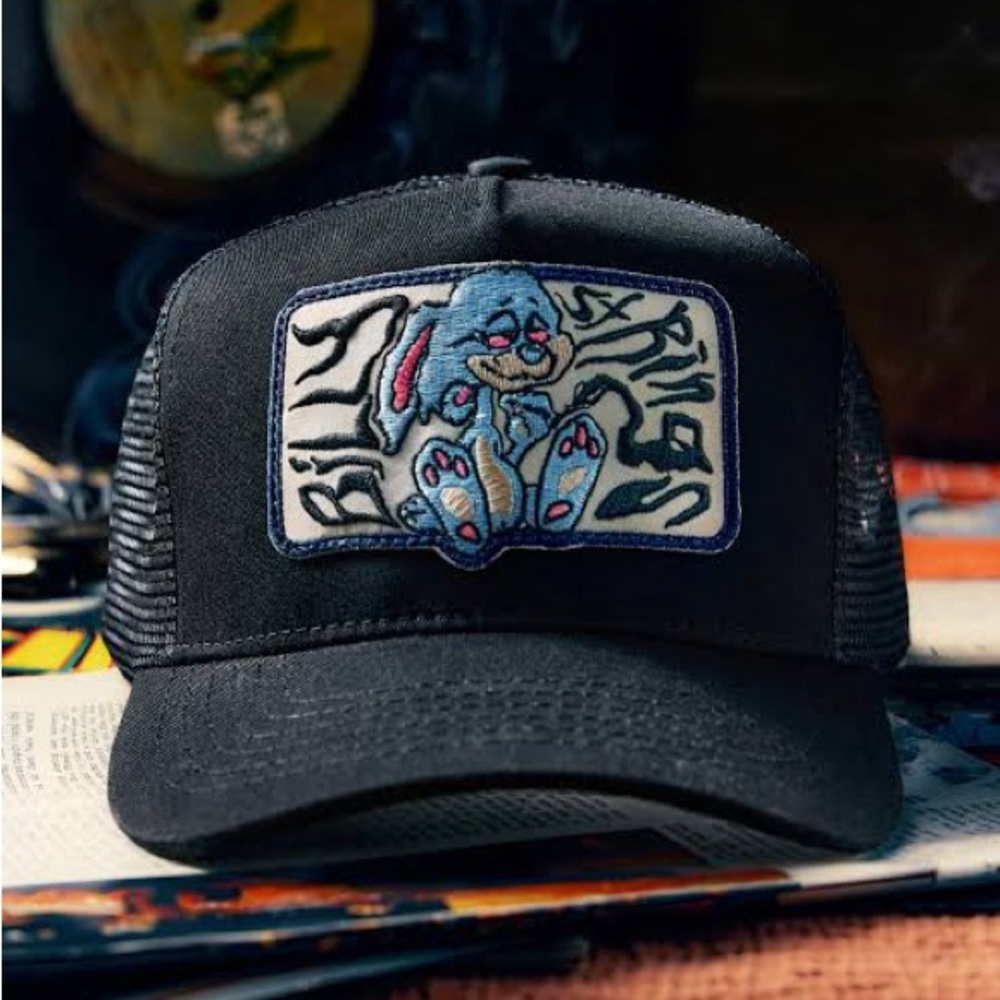 imogene + willie Black Trucker Hat with Embroidered Bunny Patch